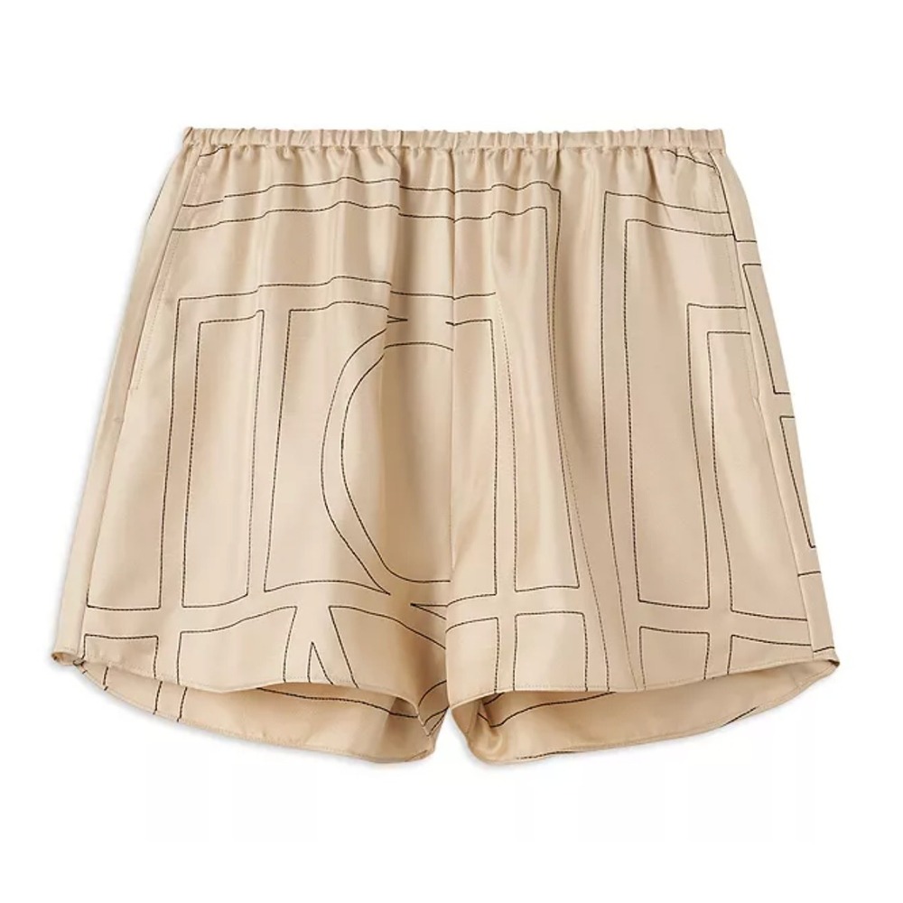 Totême Monogram Silk Shorts Ivory Black Logo Print Size 42 NWT